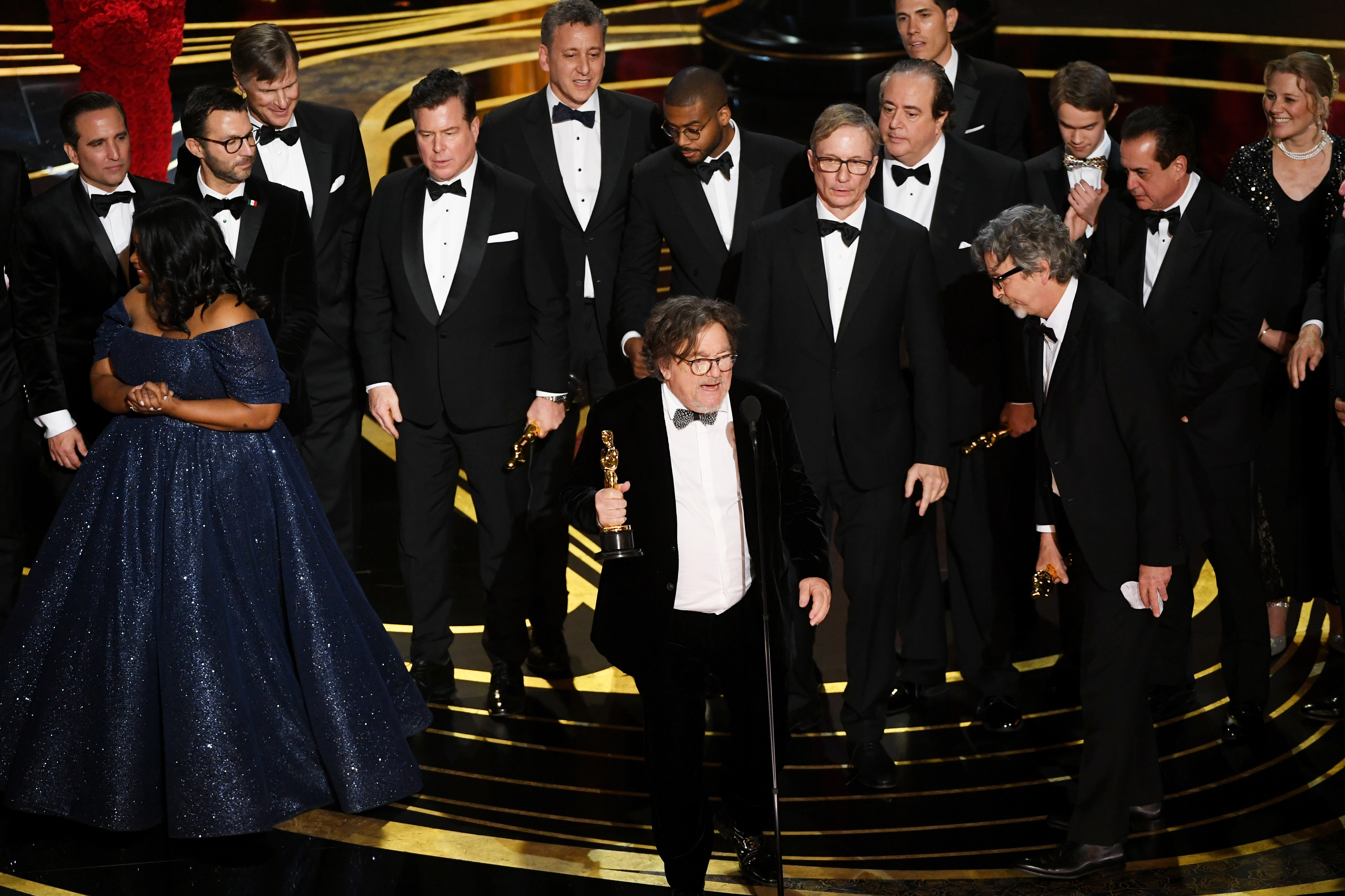 HOLLYWOOD, CALIFORNIA - FEBRUARY 24: Charles B. Wessler (C) and cast and crew of 'Green Book' accept the Best Picture award onstage during the 91st Annual Academy Awards at Dolby Theatre on February 24, 2019 in Hollywood, California. (Photo by Kevin Winter/Getty Images)