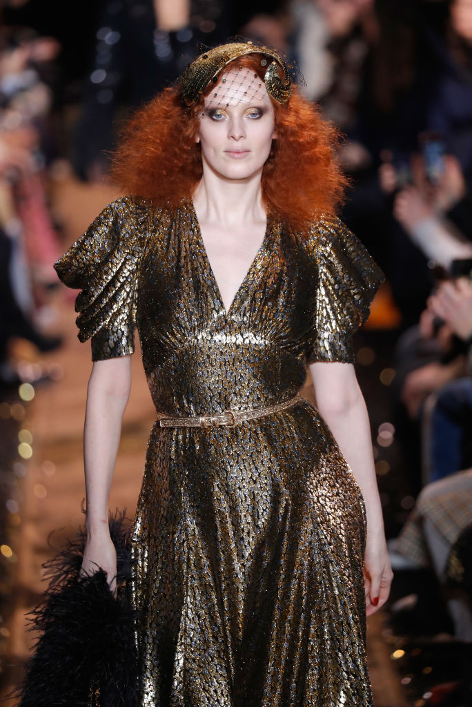 NEW YORK, NY - FEBRUARY 13:  Karen Elson walks the runway during the Michael Kors Collection Fall 2019 Runway Show at Cipriani Wall Street on February 13, 2019 in New York City.  (Photo by JP Yim/Getty Images for Michael Kors)